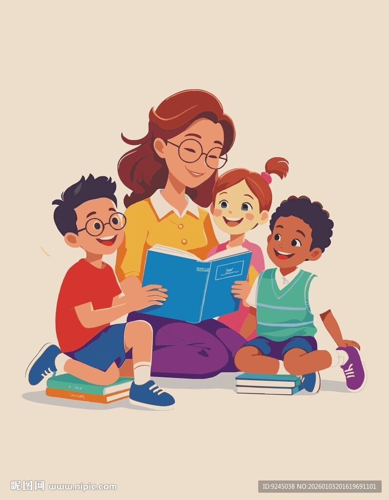 扁平风老师给学生讲故事小学课堂