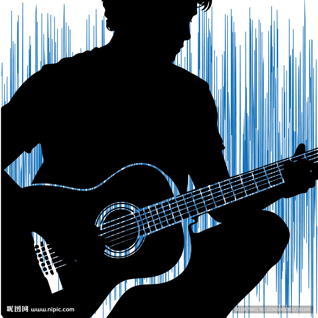 弹吉他的人物剪影