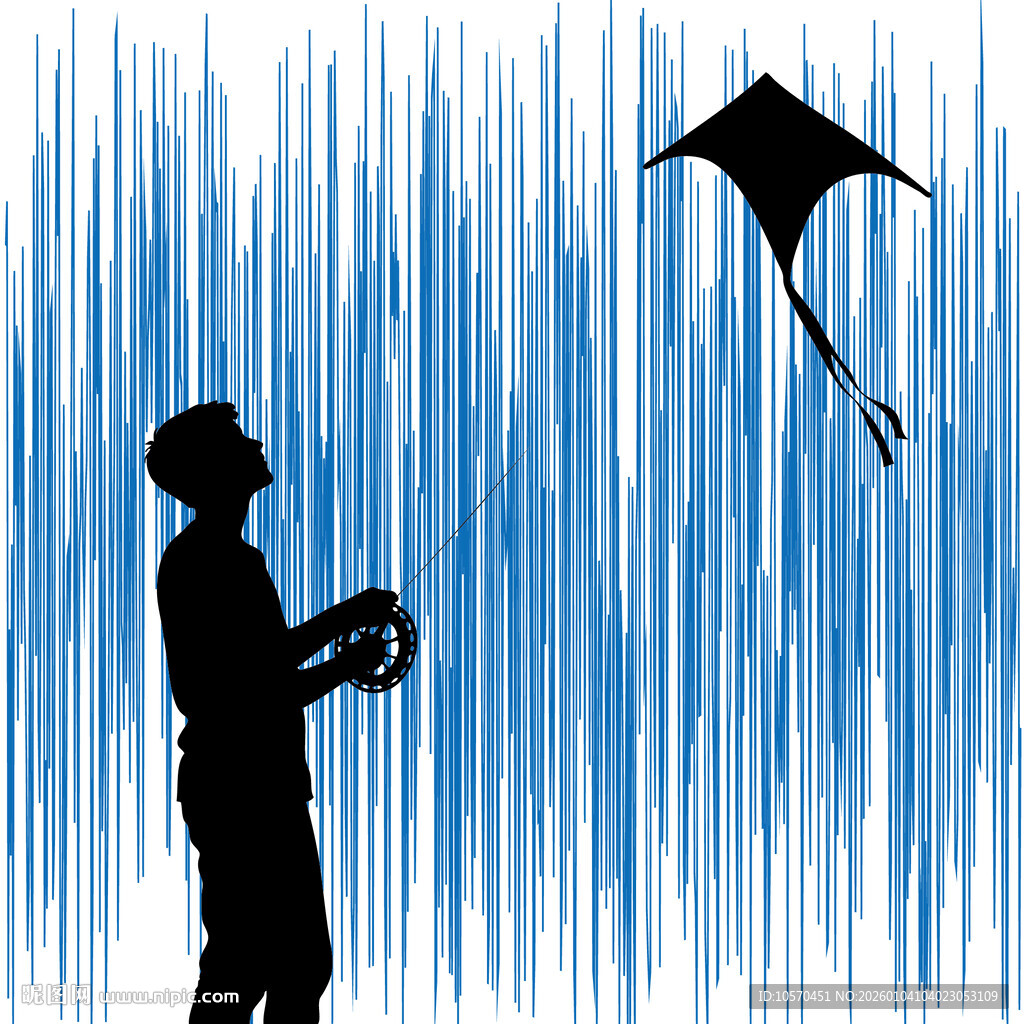 男孩在蓝天下快乐放风筝