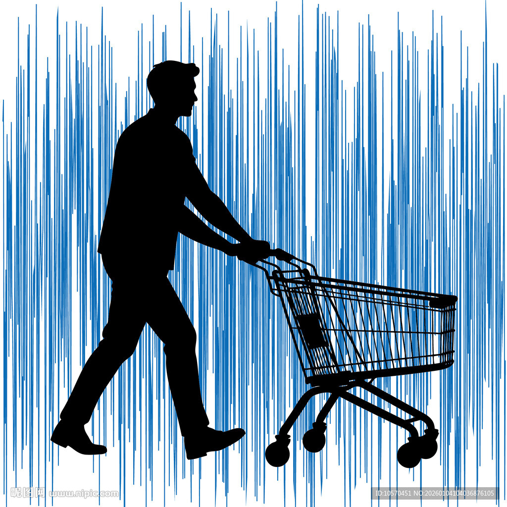男子推购物车剪影