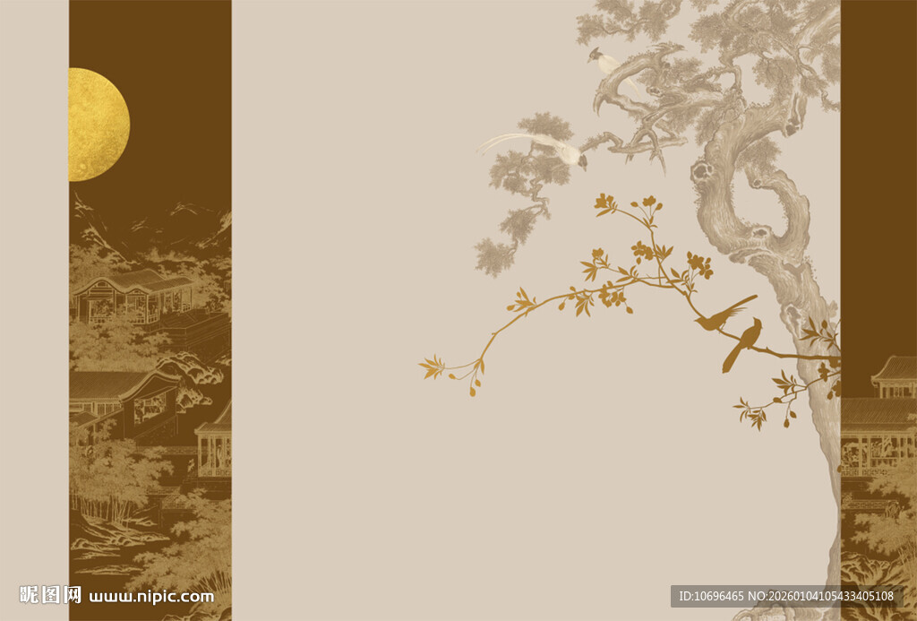 新中式山水花鸟背景墙