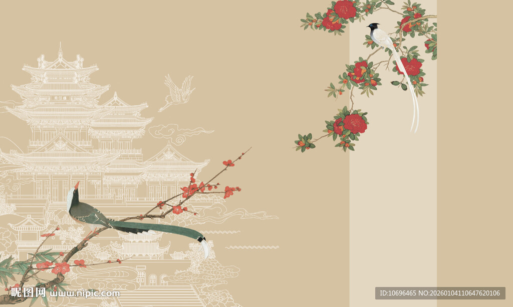 新中式花鸟背景墙