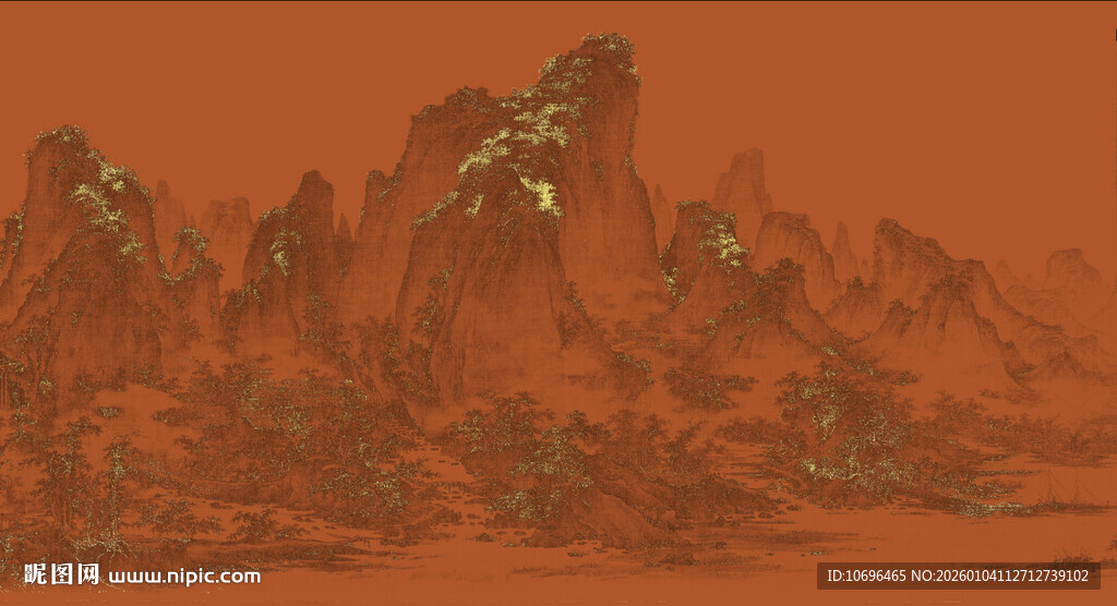 新中式轻奢手绘线描肌理山水背景