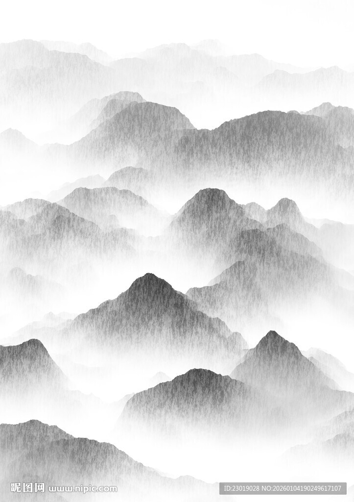 水墨群山云雾缭绕之景