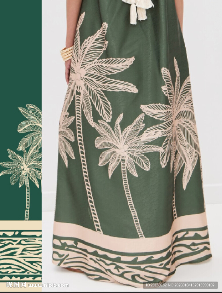 热带风情棕榈印花长裙