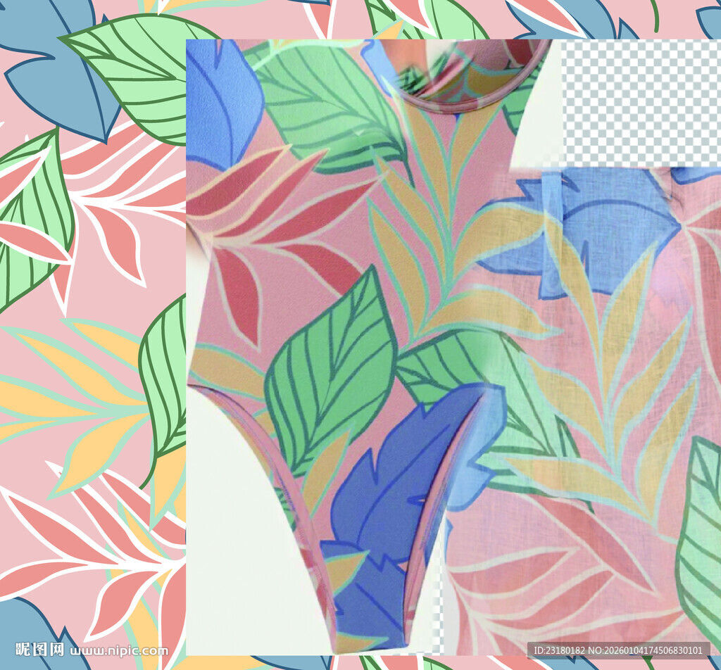 多彩热带植物印花布料