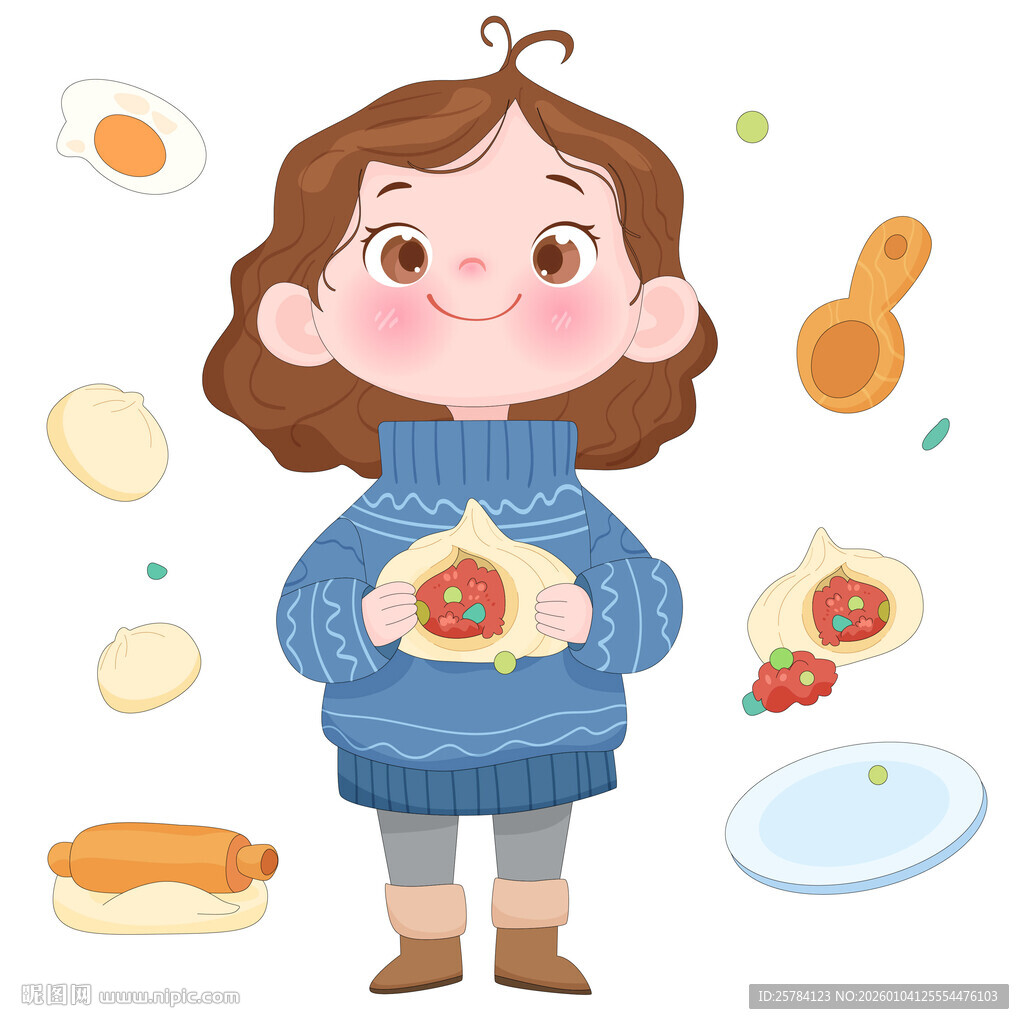 孩子包包子烹饪制作美食儿童插画