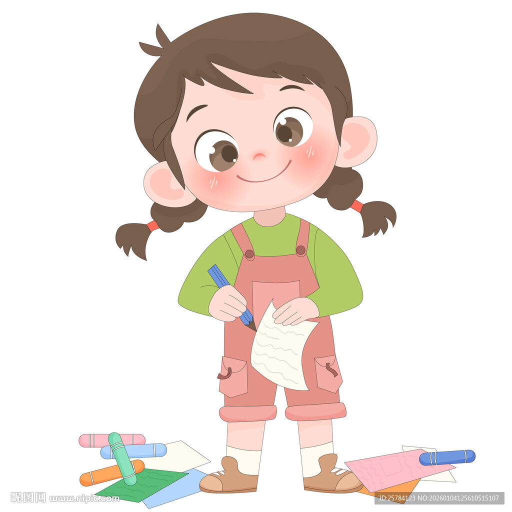 孩子彩色画笔画画涂鸦手绘插画