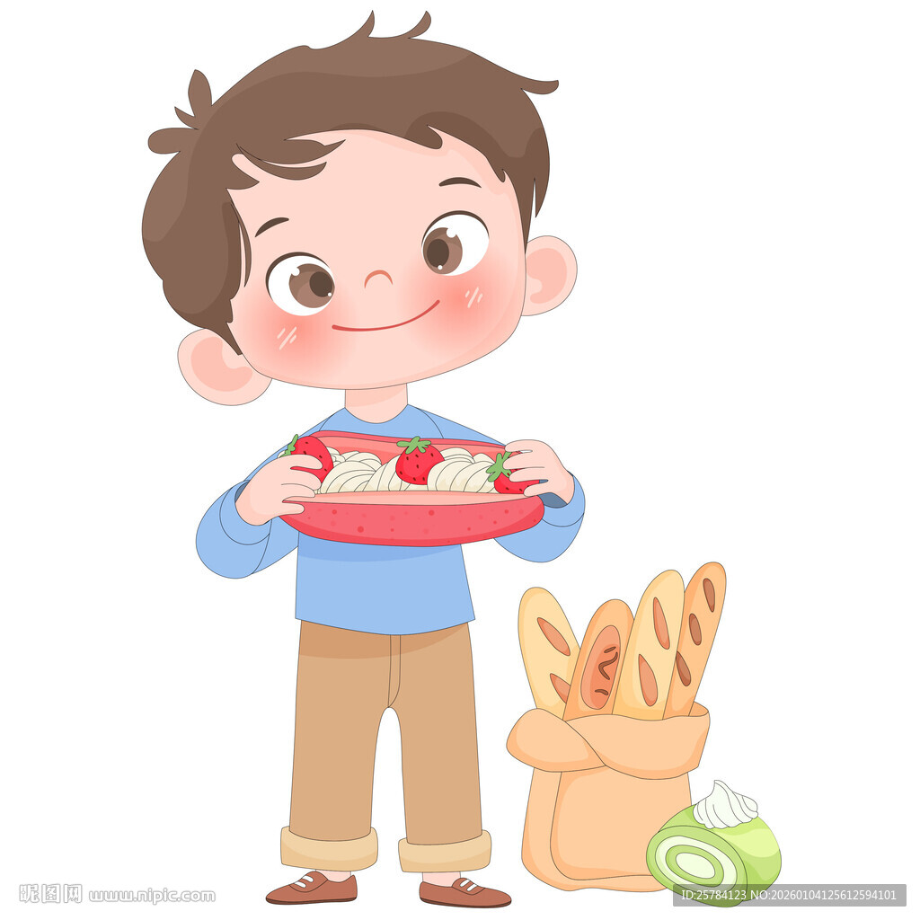 孩子奶油草莓蛋糕面包儿童插画