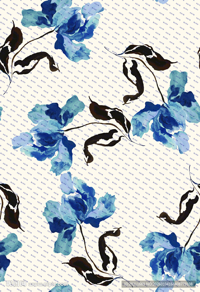 蓝白花卉图案纹理