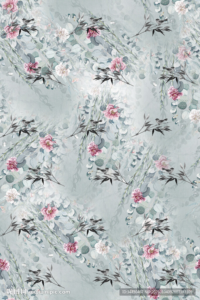 淡雅花卉图案布料纹理