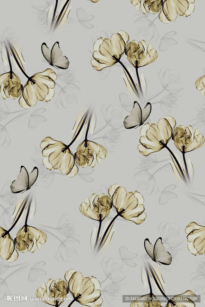 花卉蝴蝶图案背景纹理