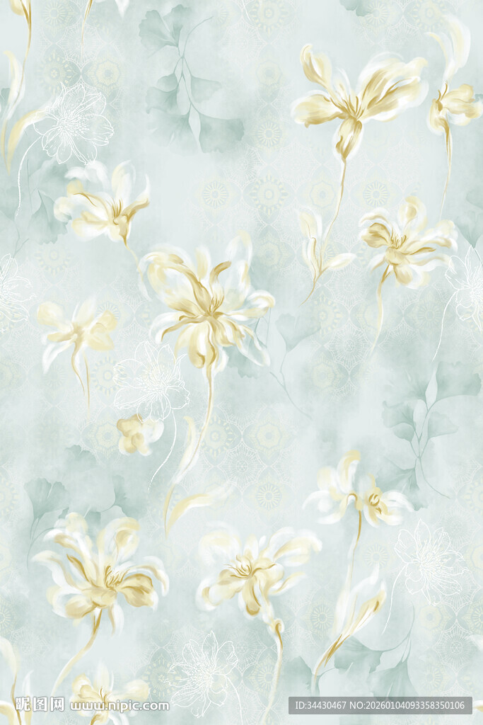 淡蓝底金色花卉图案纹理