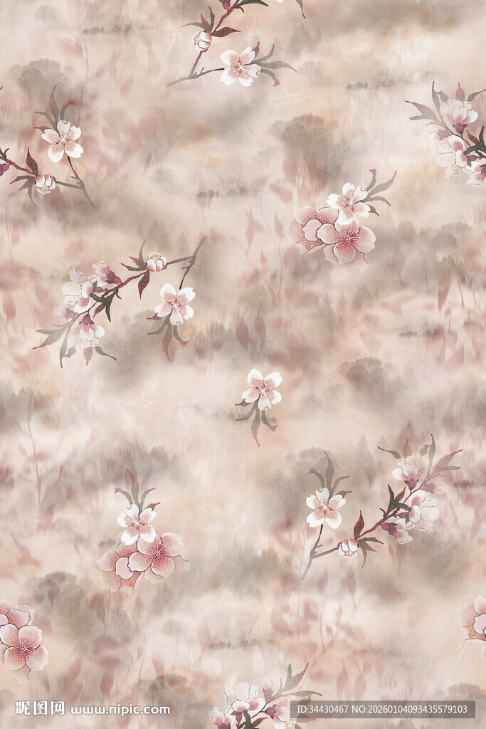 淡粉花卉纹理背景图