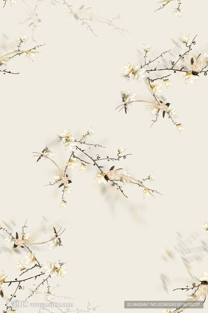 简约树枝花卉纹理背景图