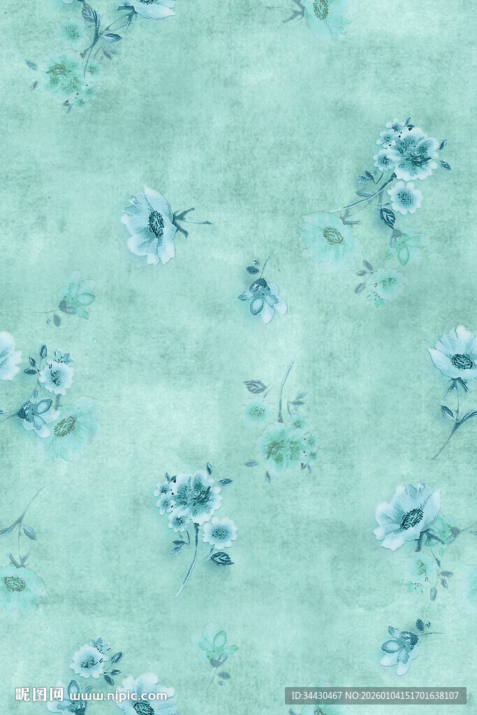 淡蓝碎花水彩纹理背景