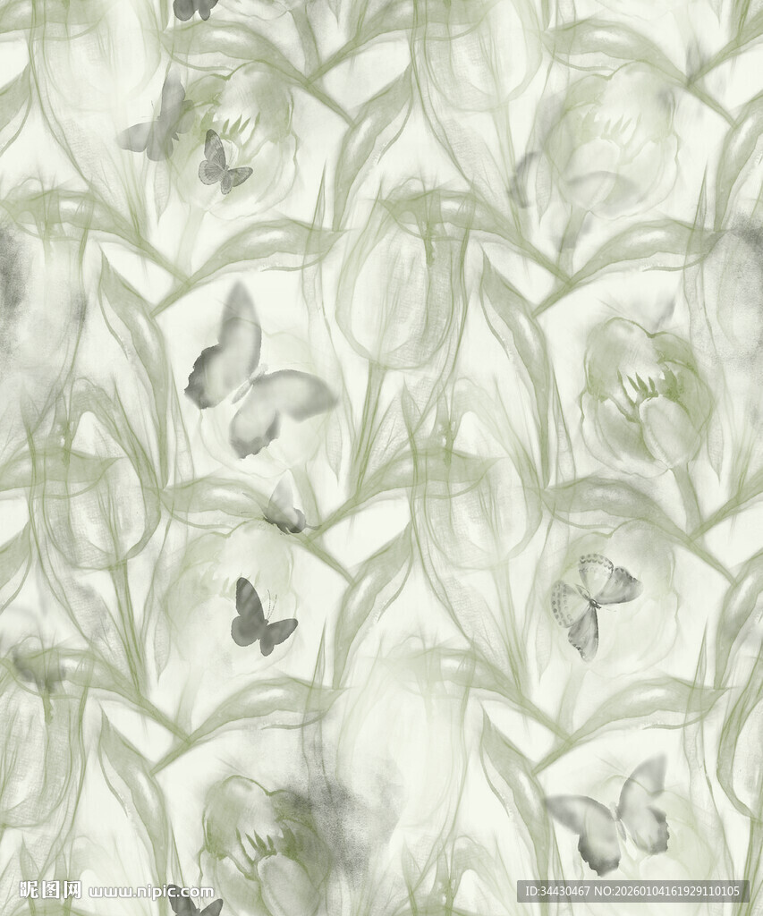 淡雅花卉蝴蝶纹理图案