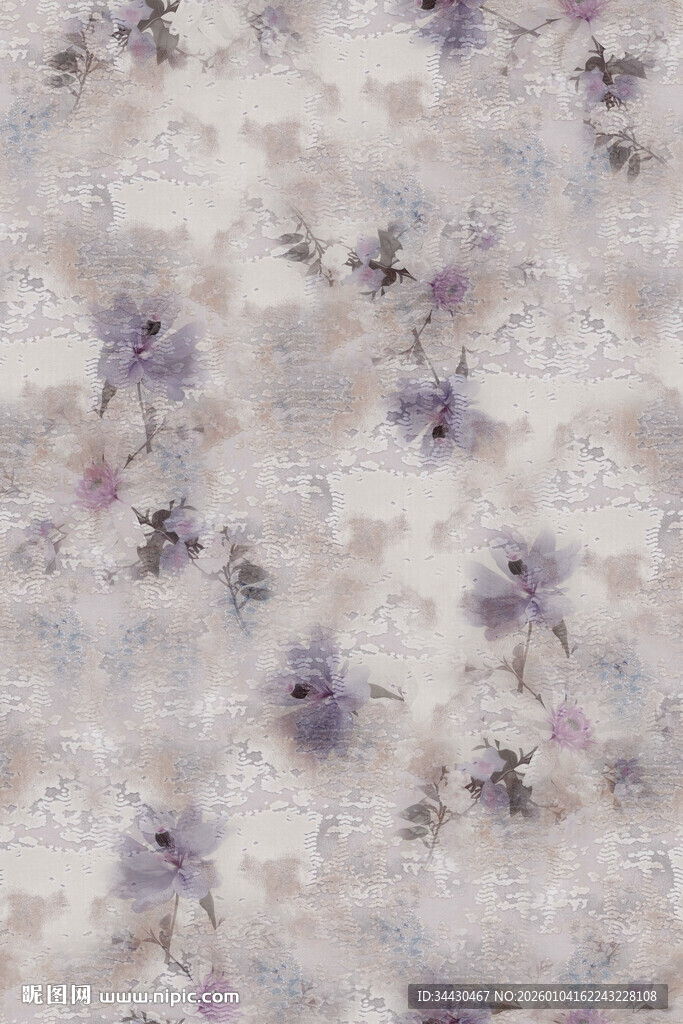 淡紫色花卉纹理布料图案