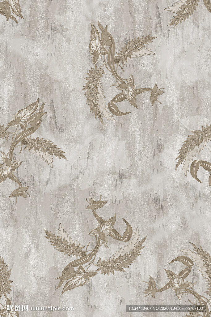 浅米色底金色枝叶花纹图案