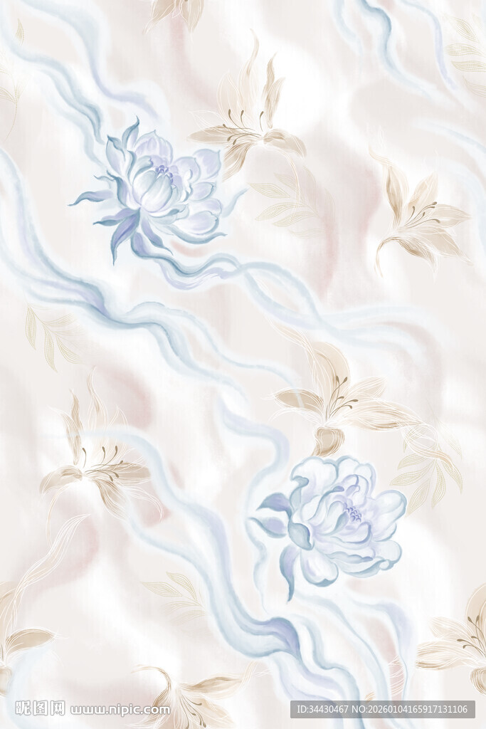 蓝白中式花卉纹理图案