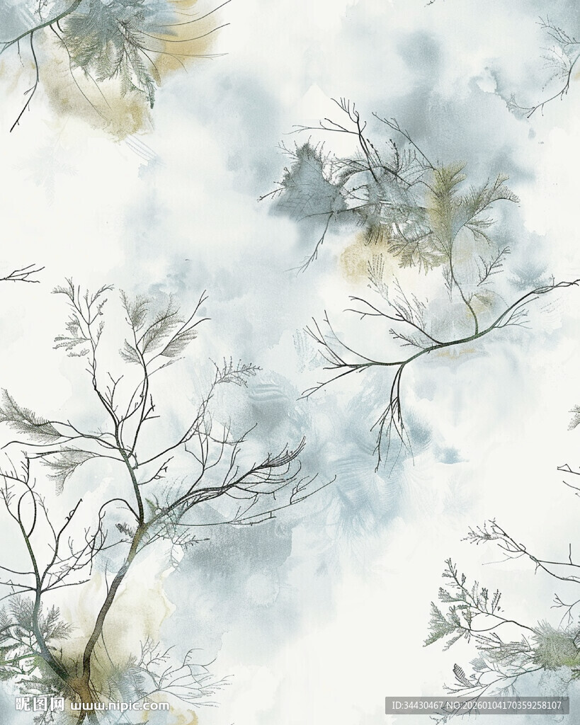 水墨风植物枝叶纹理图案