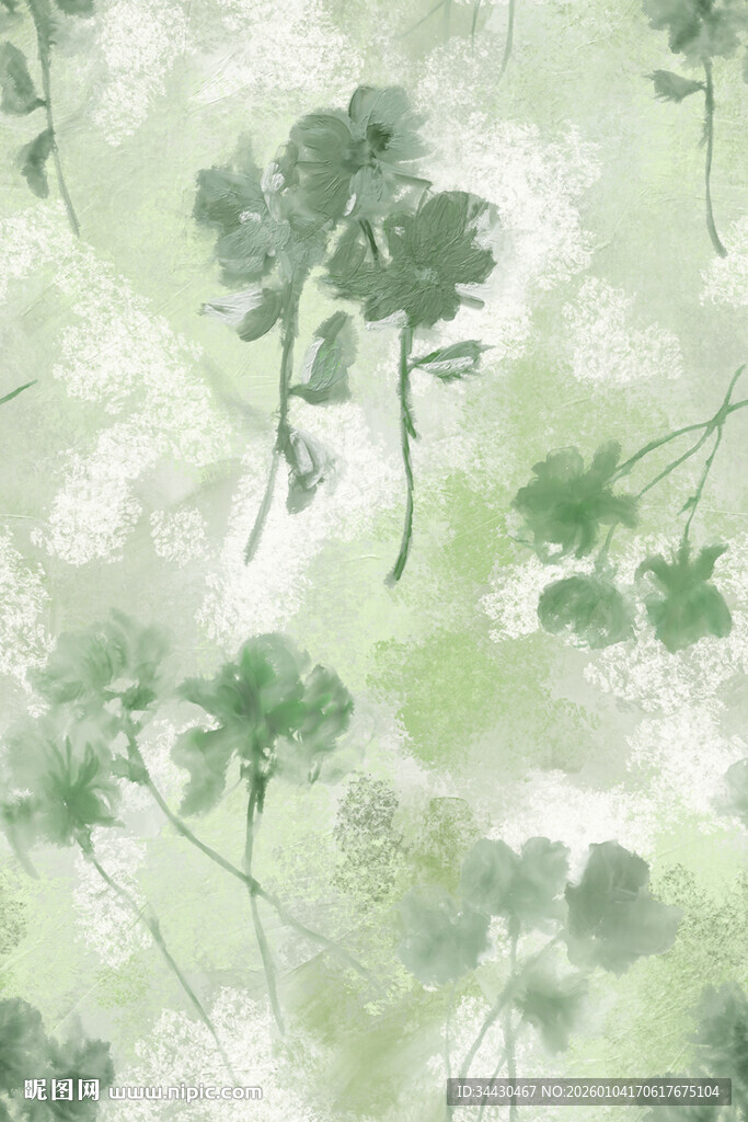 清新水墨风绿植图案背景