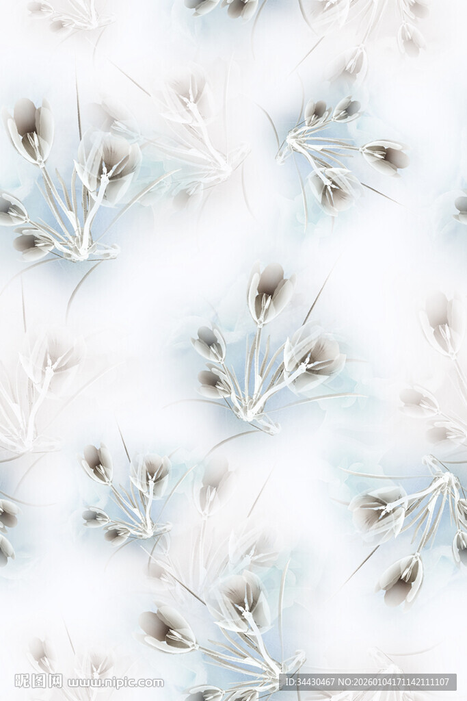 淡蓝羽毛枝叶图案背景