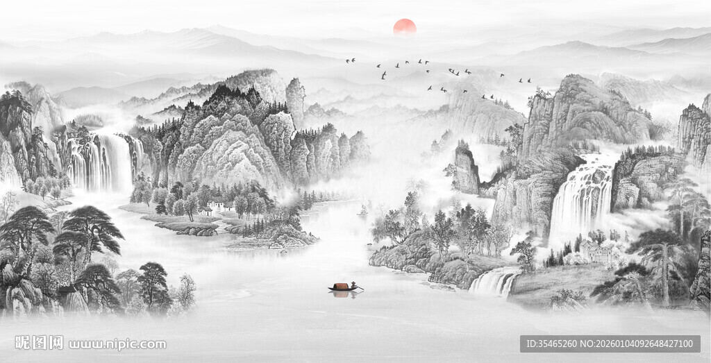 中式山水屏风画