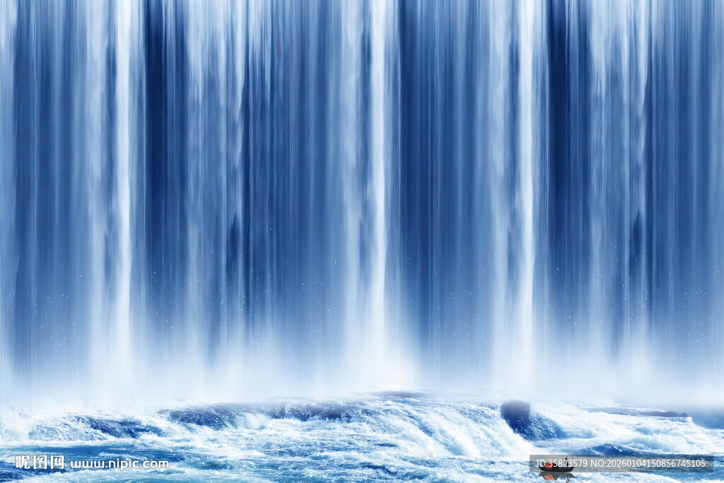 高山流水瀑布山水画