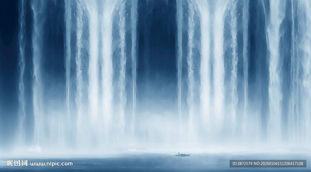 招财瀑布山水画