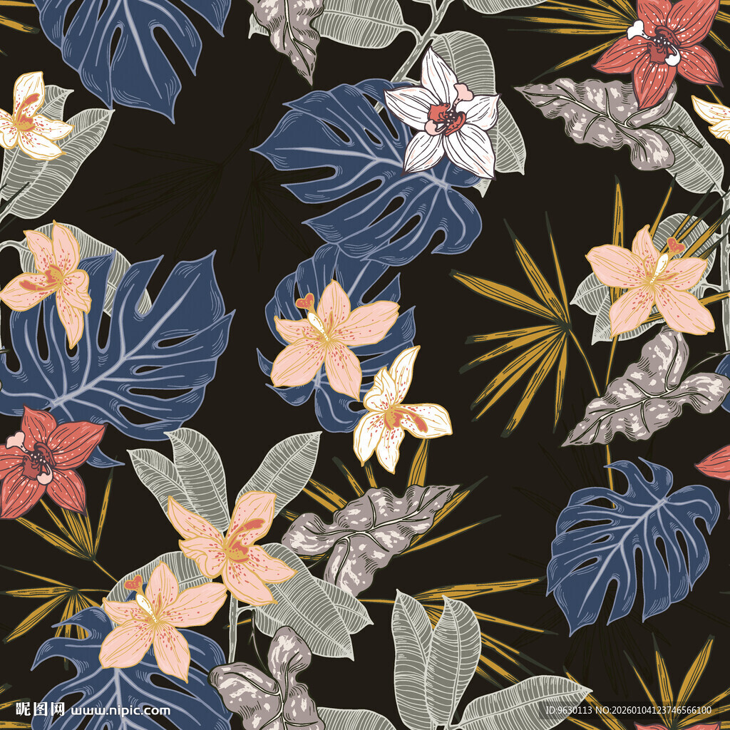 热带花卉植物图案背景