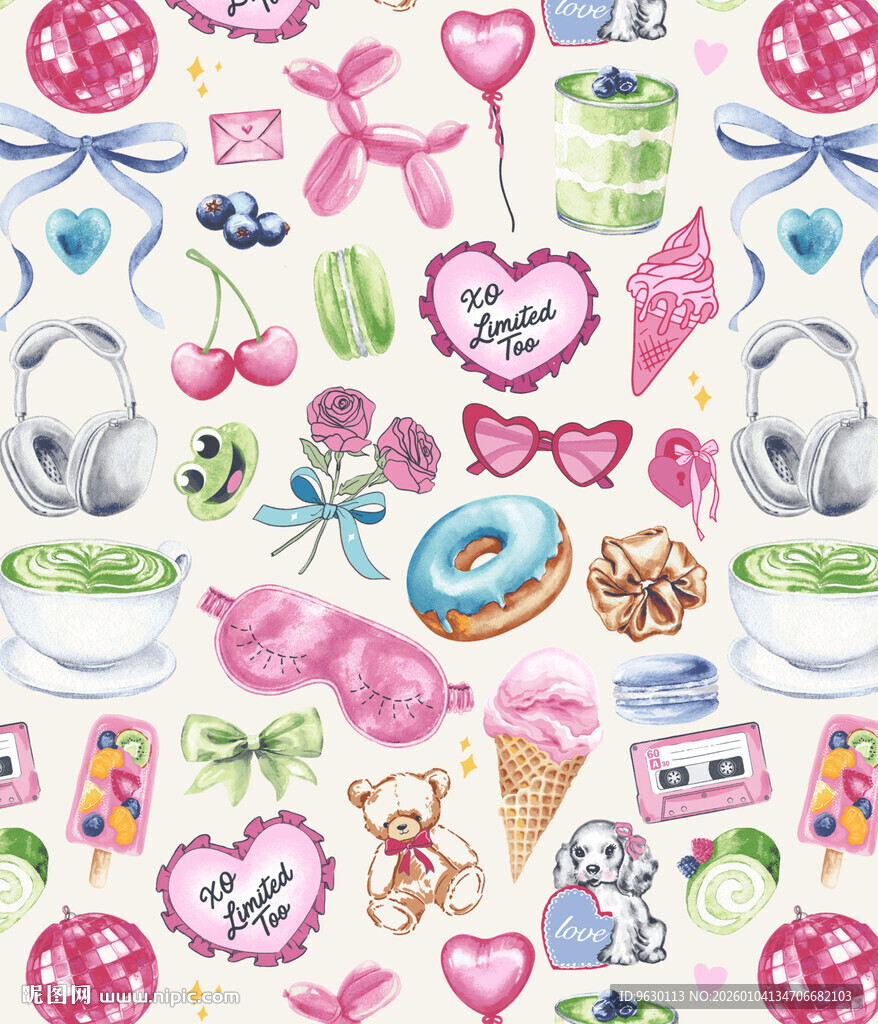 可爱卡通图案无缝背景图