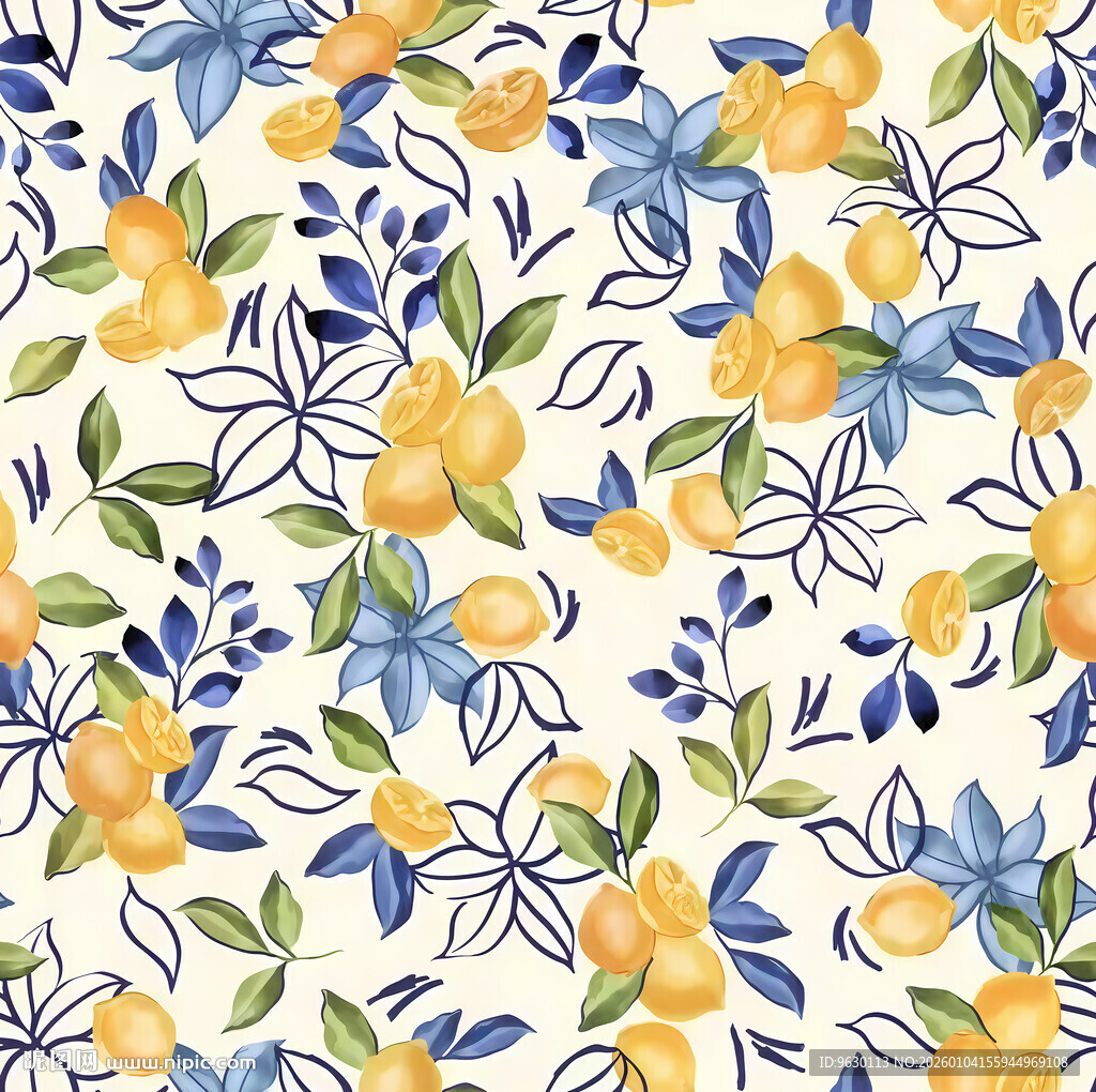 黄蓝花卉图案 清新又雅致