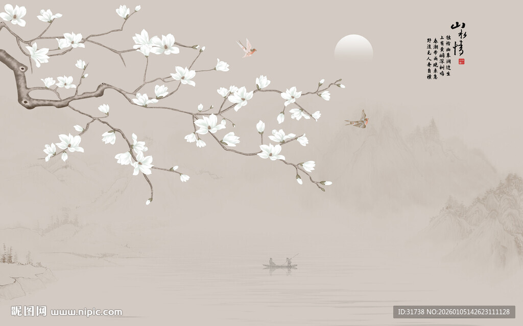 新中式花鸟画背景墙