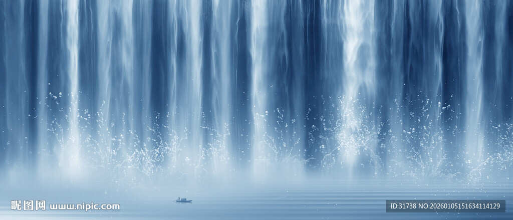 流水生财瀑布山水背景图