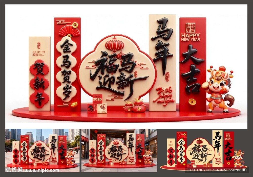 新年春节2026马年美陈图片