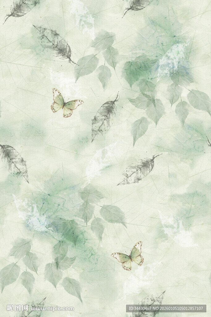 清新绿叶间的灵动蝴蝶