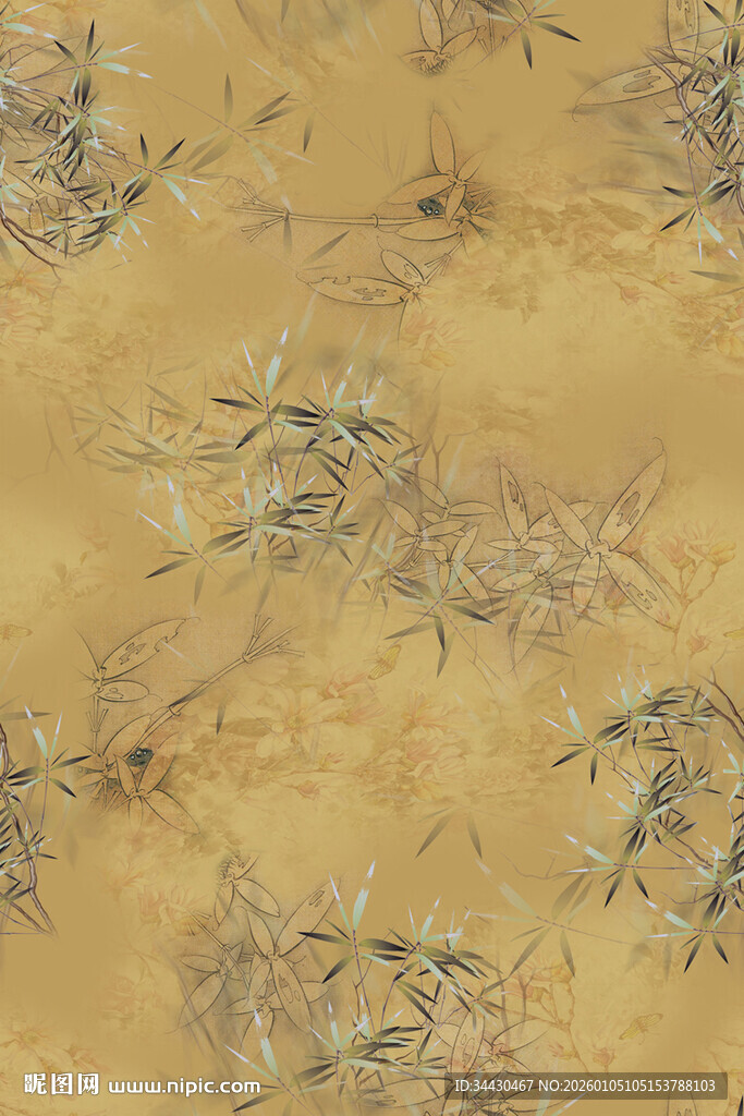 金黄背景下的稀疏植物纹理