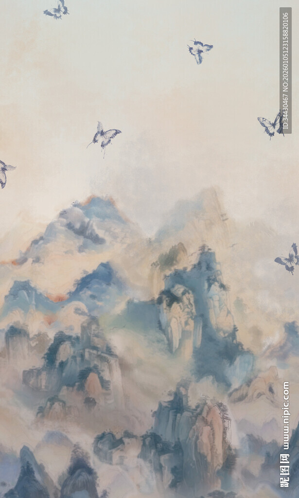 水墨山水间飞鸟悠然