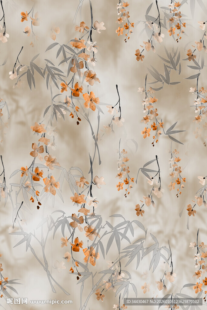 中式花卉竹叶纹理图案