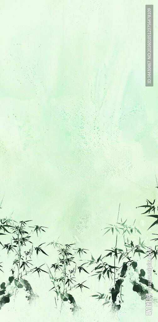 淡绿背景下的墨色竹叶