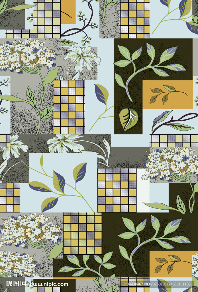 几何植物图案拼接纹理