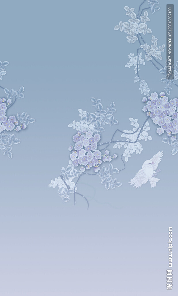 淡蓝背景下的花鸟图案