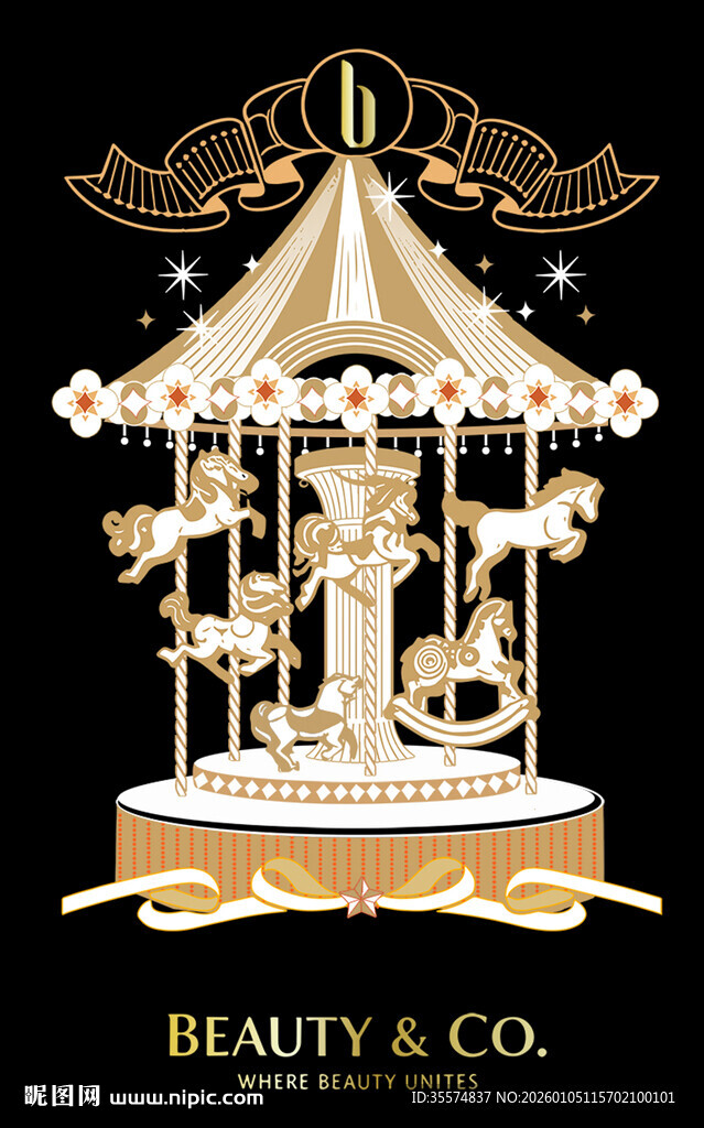 金色梦幻旋转木马装饰图案