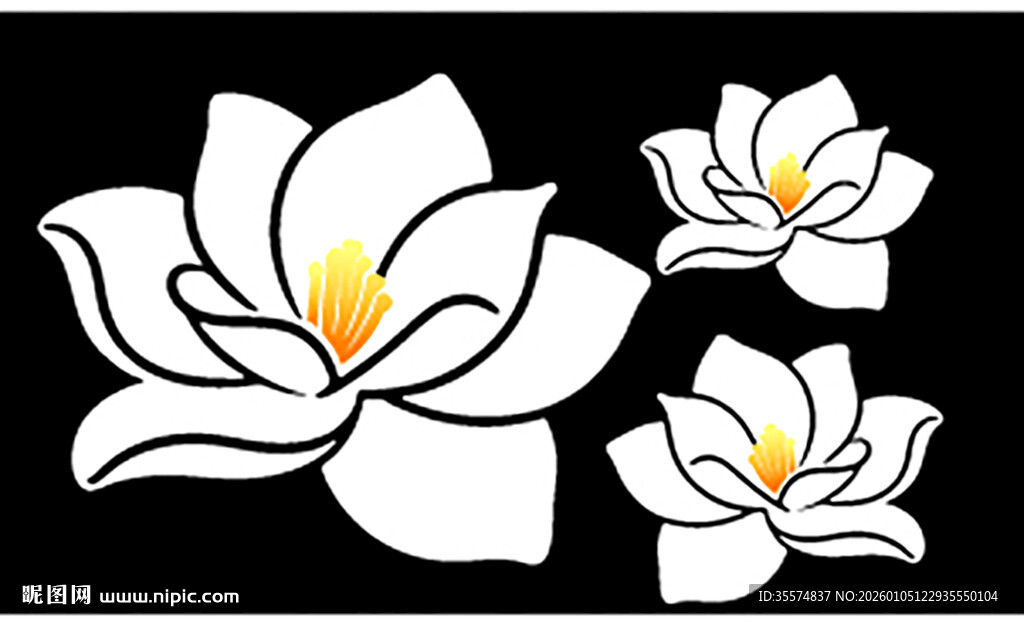 矢量图三朵简约风格白色莲花图案