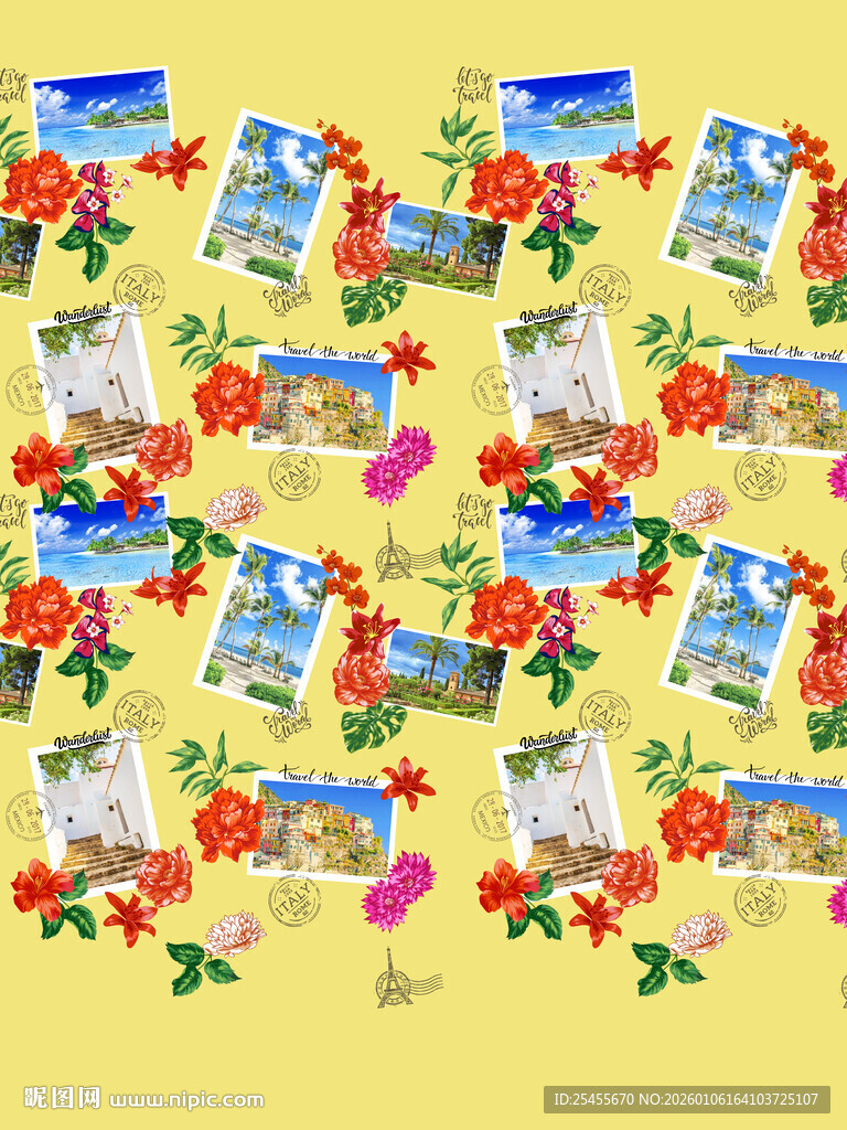 多彩照片与花朵装饰画面