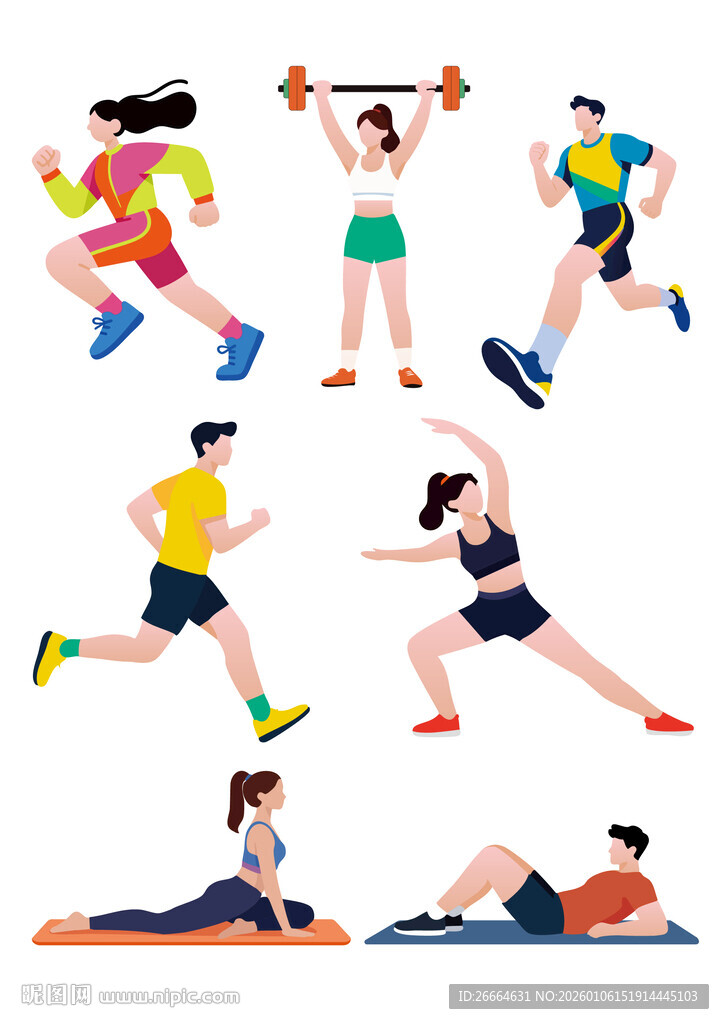 矢量扁平化健身运动人物插画