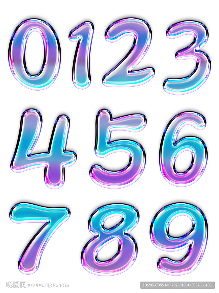 彩色透明玻璃字数字系列艺术字