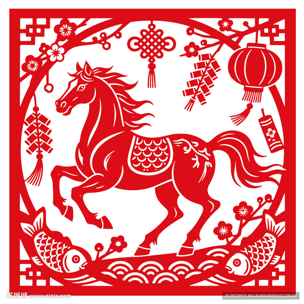 马年春节剪纸窗花