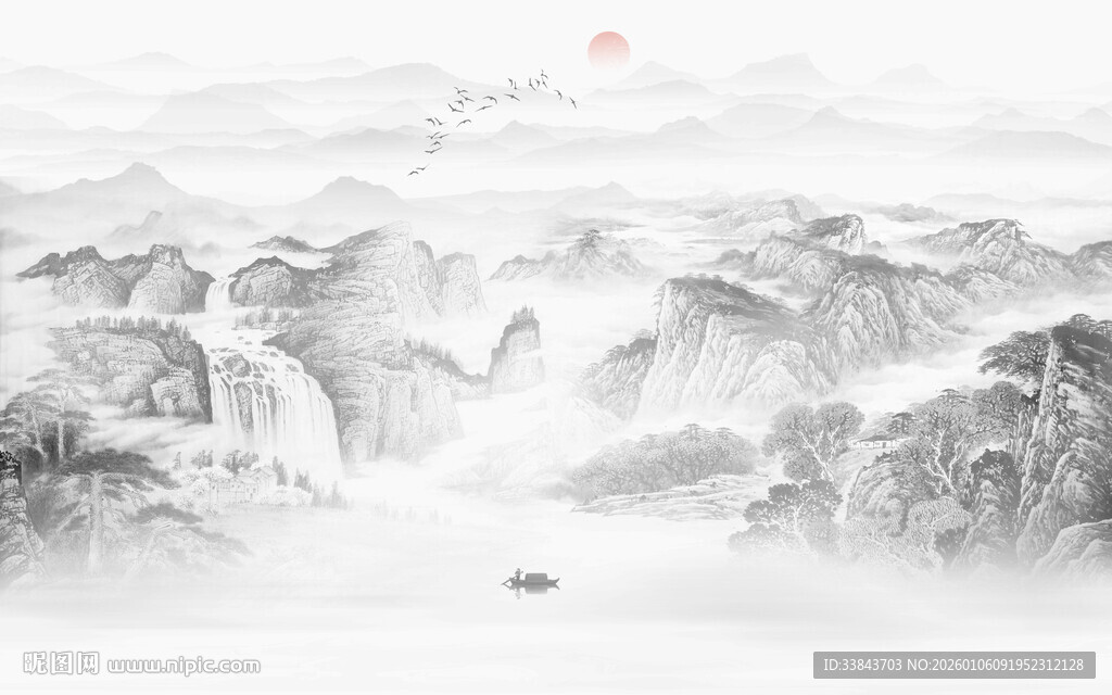 中式山水屏风画